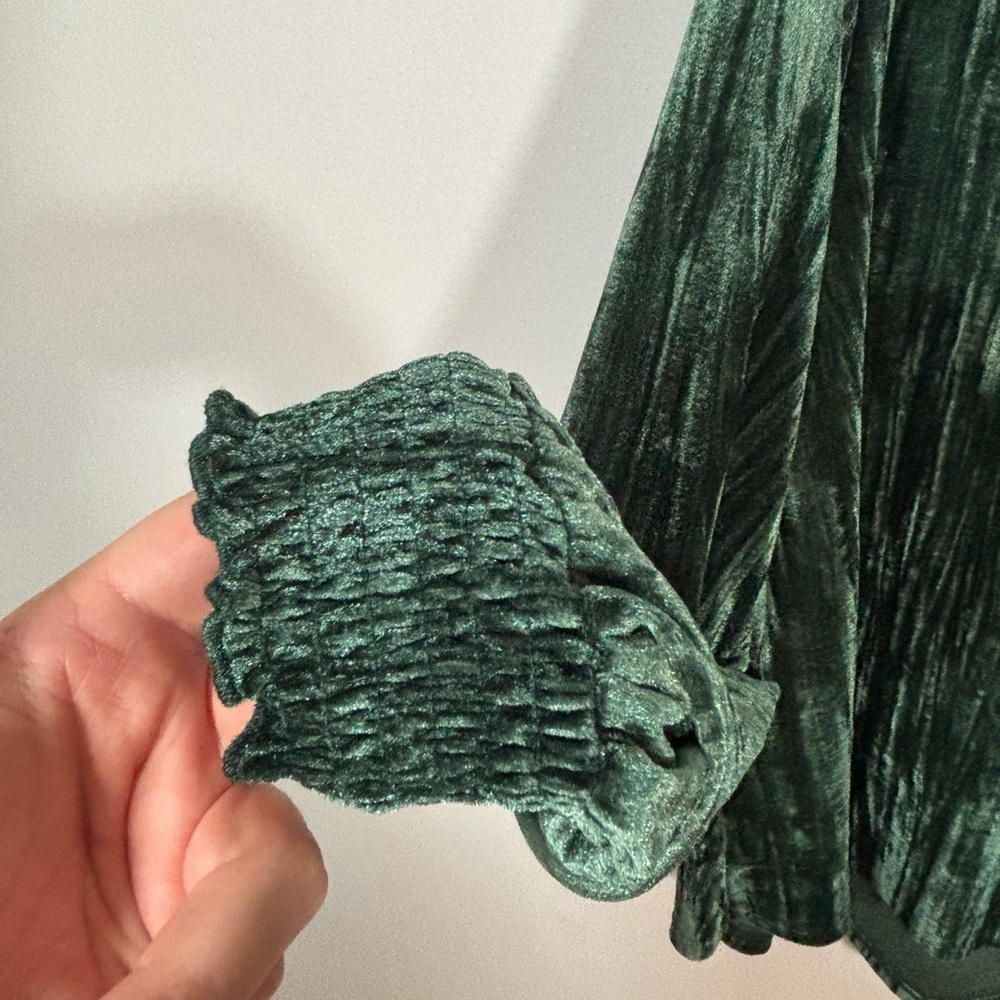 Wonderly Emerald Green Velvet Ruffle Blouse L Women’s Long Sleeve Holiday Top - Picture 5 of 11